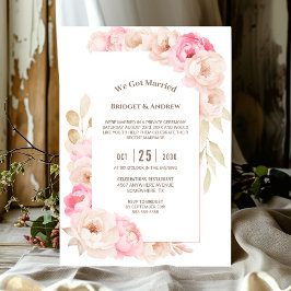 Convite Recepção de casamento Floral Rosa Elegante