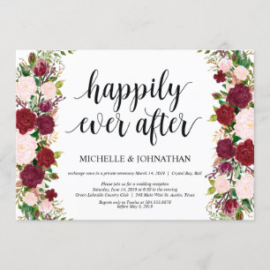 Convite Recepção de Casamento Floral Rosa Marsala Elopemen