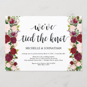 Convite Recepção de casamento floral rosa Marsala Elopemen