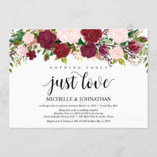 Convite Recepção de Casamento Floral Rosa Marsala Elopemen