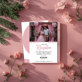 Convite Recepção de Casamento Floral Rosa Romântica