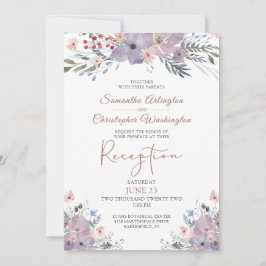 Convite Recepção de casamento Floral Roxo de Aquarela