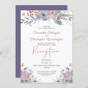 Convite Recepção de casamento Floral Roxo de Aquarela