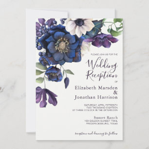 Convite Recepção de casamento Floral Roxo Elegante