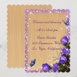 Convite Recepção de Casamento Floral Roxo em Madeira Rústi