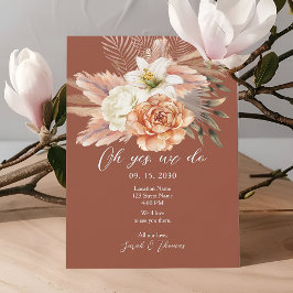 Convite Recepção de Casamento Floral Rústico de Outono