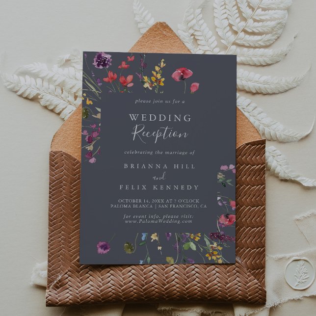 Convite Recepção de Casamento Floral Selvagem Azul Clássic (Criador carregado)