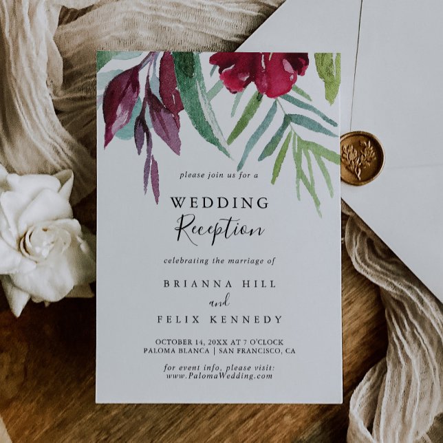 Convite Recepção de Casamento Floral Tropical Caligráfico (Criador carregado)