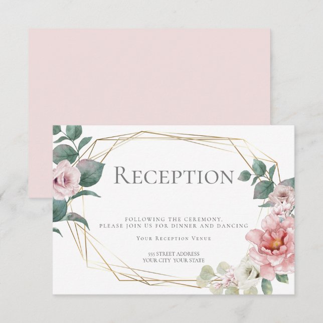 Convite Recepção de casamento | Flores De Pênia Rosa Pálid (Frente/Verso)