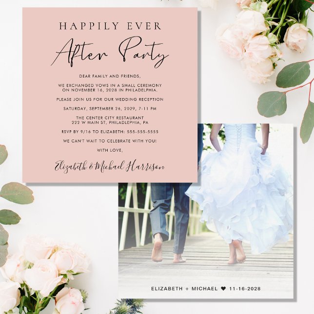 Convite Recepção de Casamento Foto Blush Feliz para Sempre (Criador carregado)