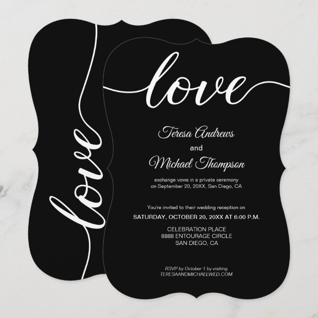 Convite Recepção de Casamento Fuga Elegante Preto Branco (Frente/Verso)