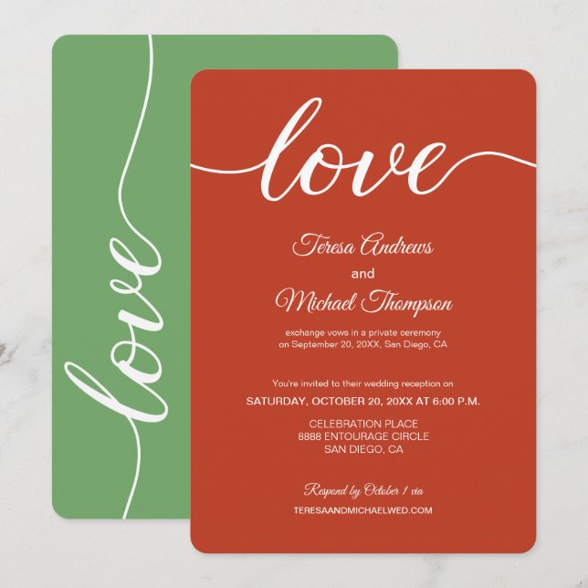 Convite Recepção de casamento fuga laranja verde Salvia (Frente/Verso)