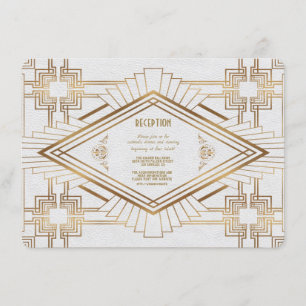 Convite Recepção de Casamento Glam Glamour Dourado Branco 
