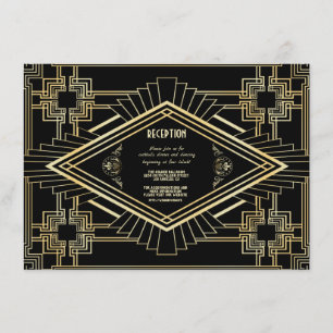 Convite Recepção de Casamento Glam Gold Black Great Gatsby