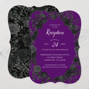 Convite Recepção de Casamento Gótico com Rosa Roxa e Preta