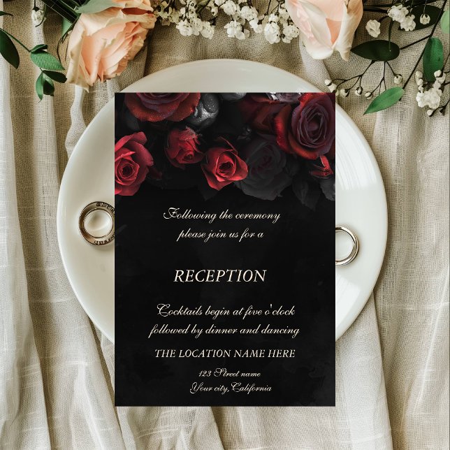 Convite Recepção de Casamento Gótico com Rosas Vermelhas E (Criador carregado)