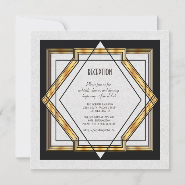 Convite Recepção de Casamento Great Gatsby Dourado Branco  (Frente)