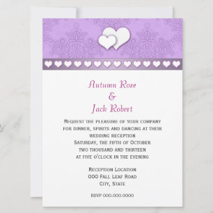 Convite Recepção de Casamento Lavanda Roxo e Branco Damask