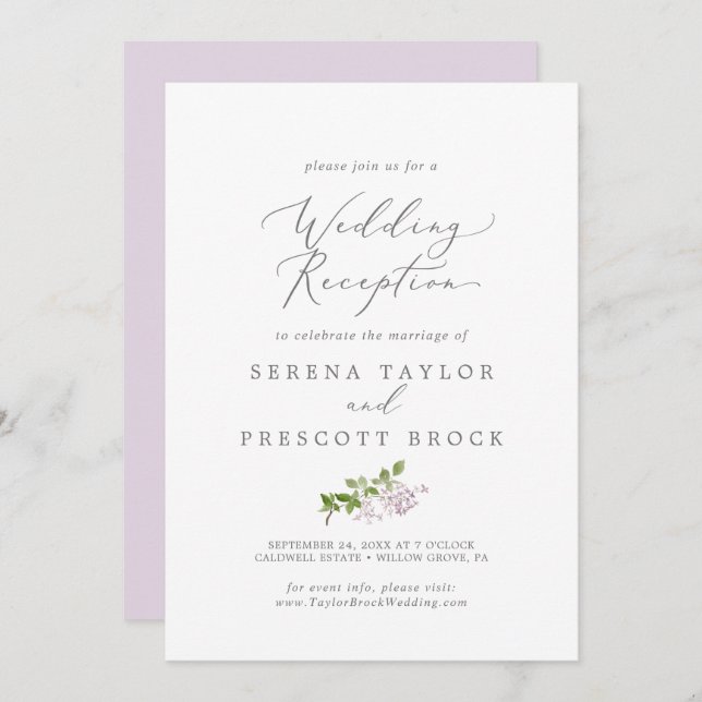 Convite Recepção de Casamento Lilás Rústico (Frente/Verso)