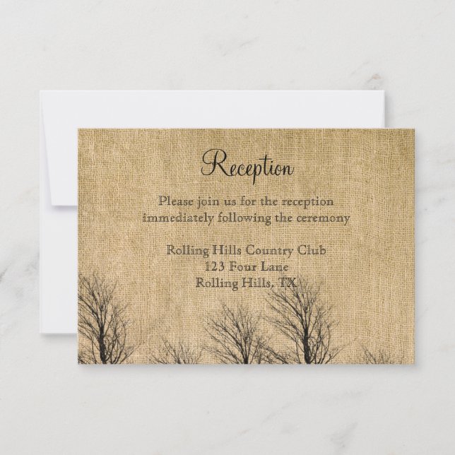 Convite Recepção de Casamento Luxuosa Burlap e Birch (Frente)