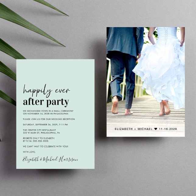 Convite Recepção de casamento mínima moderna de mensagens  (An chic Happily Ever After Party invitation for your wedding celebration)