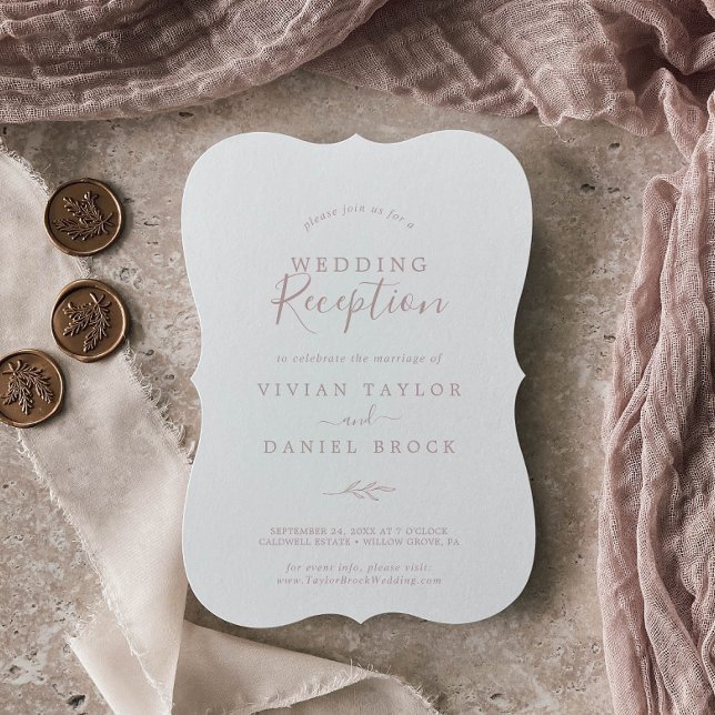 Convite Recepção de Casamento Minimal Folha | Rosa Bege (Criador carregado)