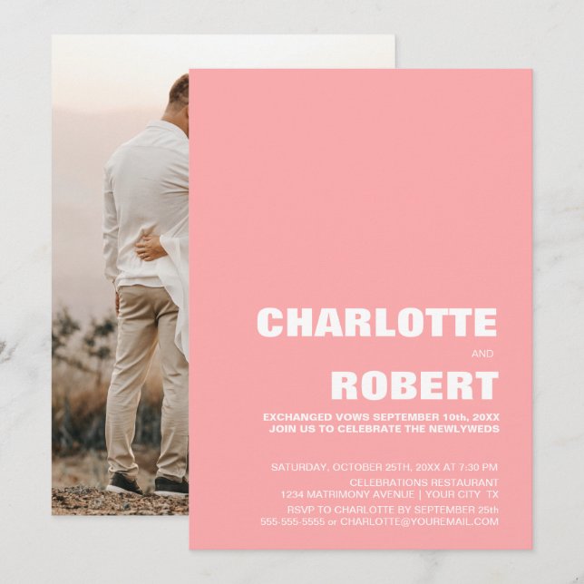 Convite Recepção de Casamento Minimalista Rosa Moderna (Frente/Verso)