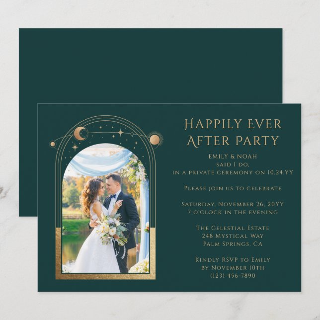 Convite Recepção de Casamento Místico Feliz para Sempre (Frente/Verso)