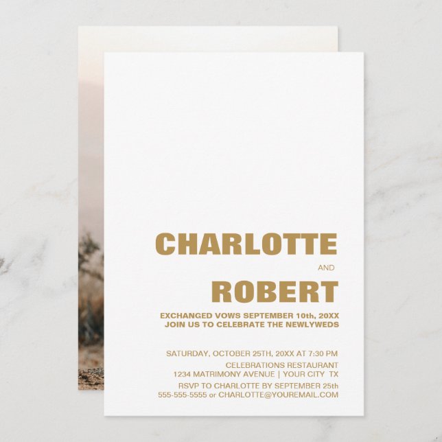 Convite Recepção de Casamento Moderna com Foto Personaliza (Frente/Verso)