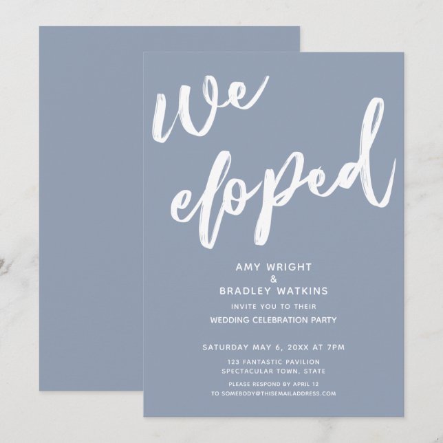 Convite Recepção de Casamento Moderna Dusty Blue com Fuga  (Frente/Verso)