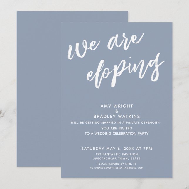 Convite Recepção de Casamento Moderna Dusty Blue Estamos F (Frente/Verso)