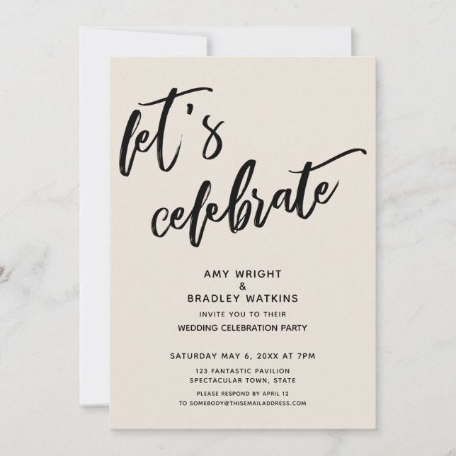 Convite Recepção de Casamento Moderna Vamos Celebrar Creme (Frente)