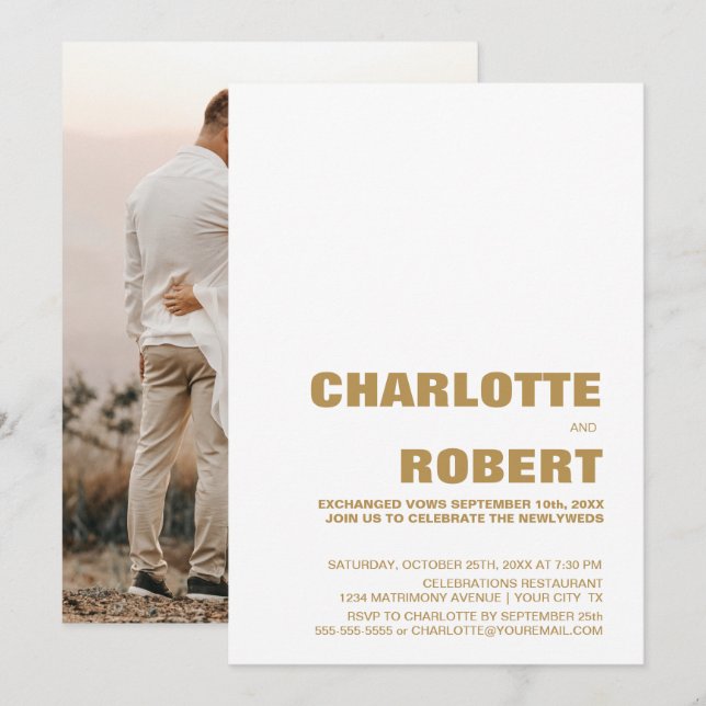 Convite Recepção de Casamento Moderno com Foto Personaliza (Frente/Verso)
