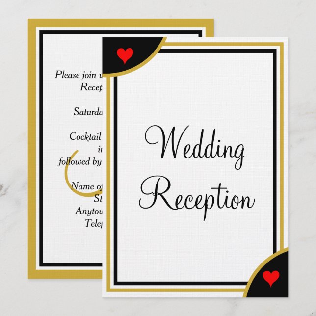 Convite Recepção de Casamento Monograma Dourado Preto Cora (Frente/Verso)