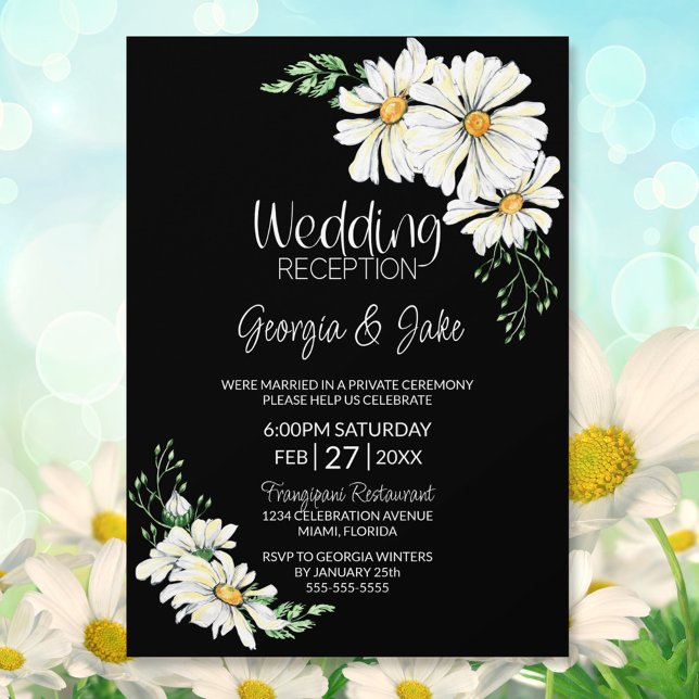 Convite Recepção de Casamento Moody Black com Margaridas B (Criador carregado)