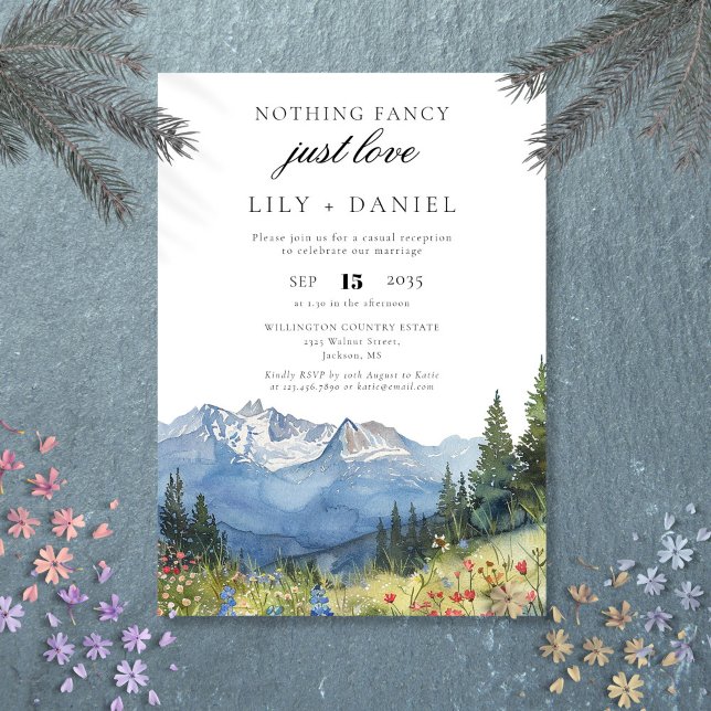Convite Recepção de Casamento na Montanha com Elopement em (Elopement Watercolor Mountain Wedding Reception Invitation)