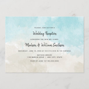Convite Recepção de casamento na praia com aquarela