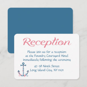 Convite Recepção de Casamento Náutico Rosa & Azul Âncora d