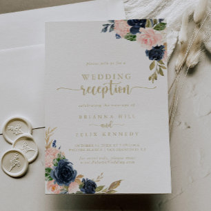 Convite Recepção de Casamento Navy Blush Floral Gold