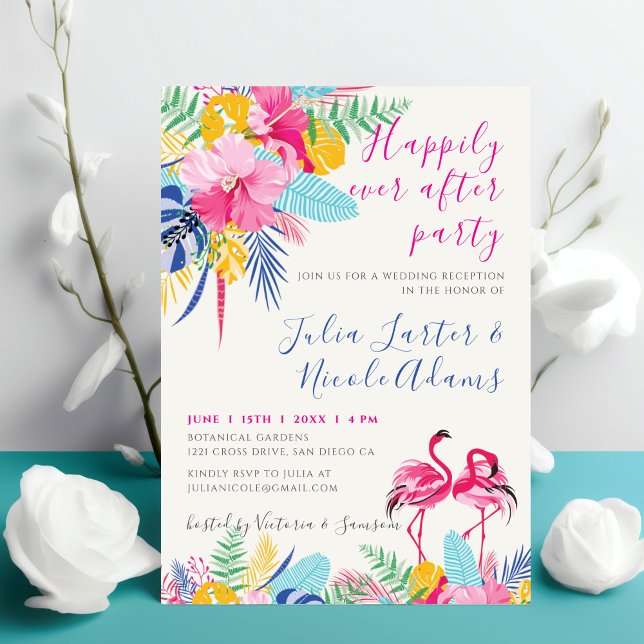 Convite Recepção de Casamento Navy Pink Tropical Floresta  (Criador carregado)