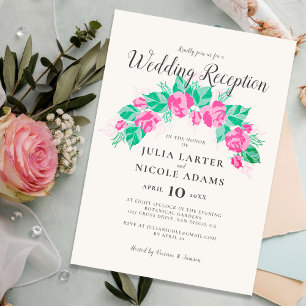 Convite Recepção de Casamento no Jardim com Flores Rosa Ve