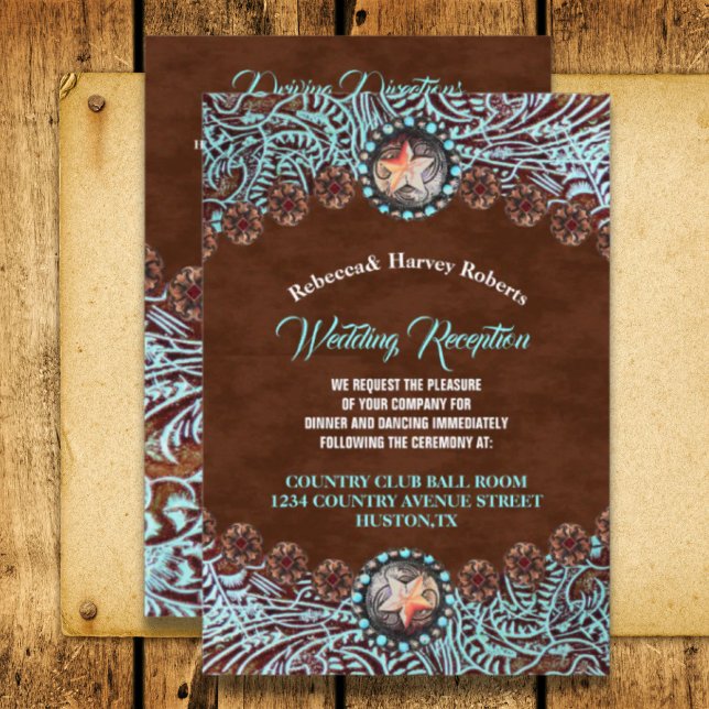 Convite recepção de casamento ocidental turquesa castanha (turquoise brown country western wedding reception invitation)