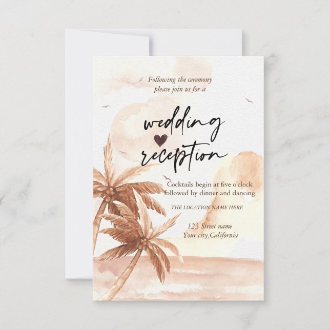 Convite Recepção de Casamento Palmeiras Tropicais Rústicas (Frente)