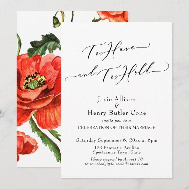 Convite Recepção de Casamento Para Ter e Manter, Papoulas  (Frente/Verso)
