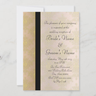 Convite Recepção de Casamento Peachy Gold e Rosa Damask