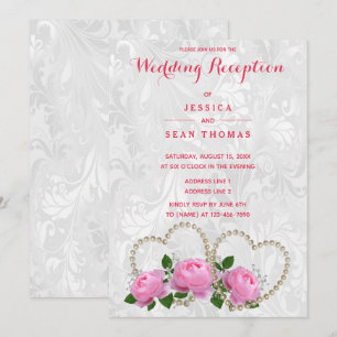 Convite Recepção de Casamento Pérola Corações e Rosas Dama