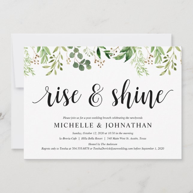 Convite Recepção de Casamento Poste Verde Brunch Elopement (Frente)