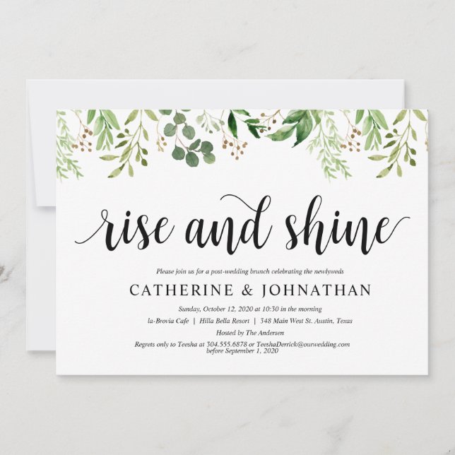 Convite Recepção de Casamento Poste Verde Brunch Elopement (Frente)