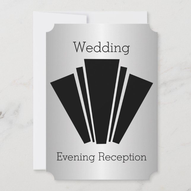 Convite Recepção de Casamento Prata e Preto Art Deco (Frente)