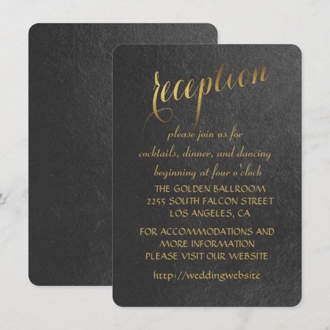 Convite Recepção de casamento Preta de Folha de Ouro Encan (Frente/Verso)